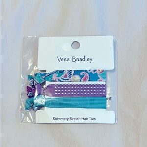 Vera Bradley Teal and Purple Shimmery Stretch Hair Ties Waikiki Paisley NWT